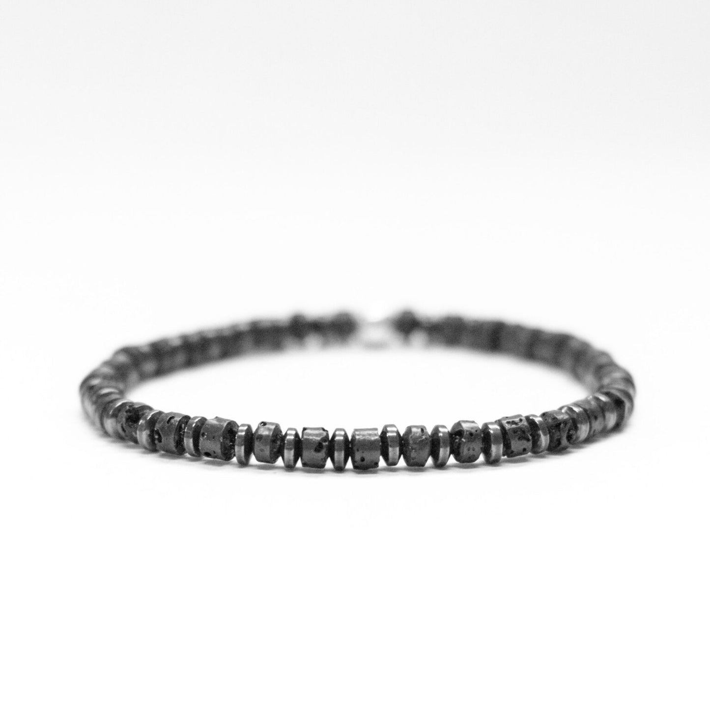 Lava and grey Hematite Bracelet 4mm – Pulse Collection - Aquarius Stones