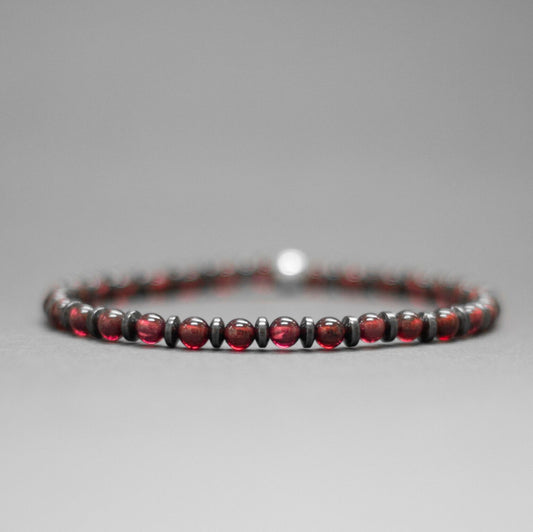 Garnet and Grey Hematite Bracelet 4mm β Pulse Collection - Aquarius Stones