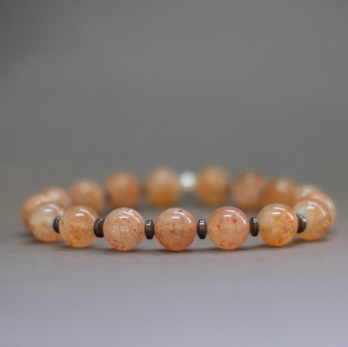 Rainbow Sunstone and Hematite Bracelet 9mm - Aquarius Stones