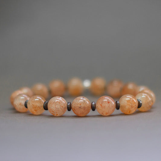 Rainbow Sunstone and Hematite Bracelet 9mm - Aquarius Stones
