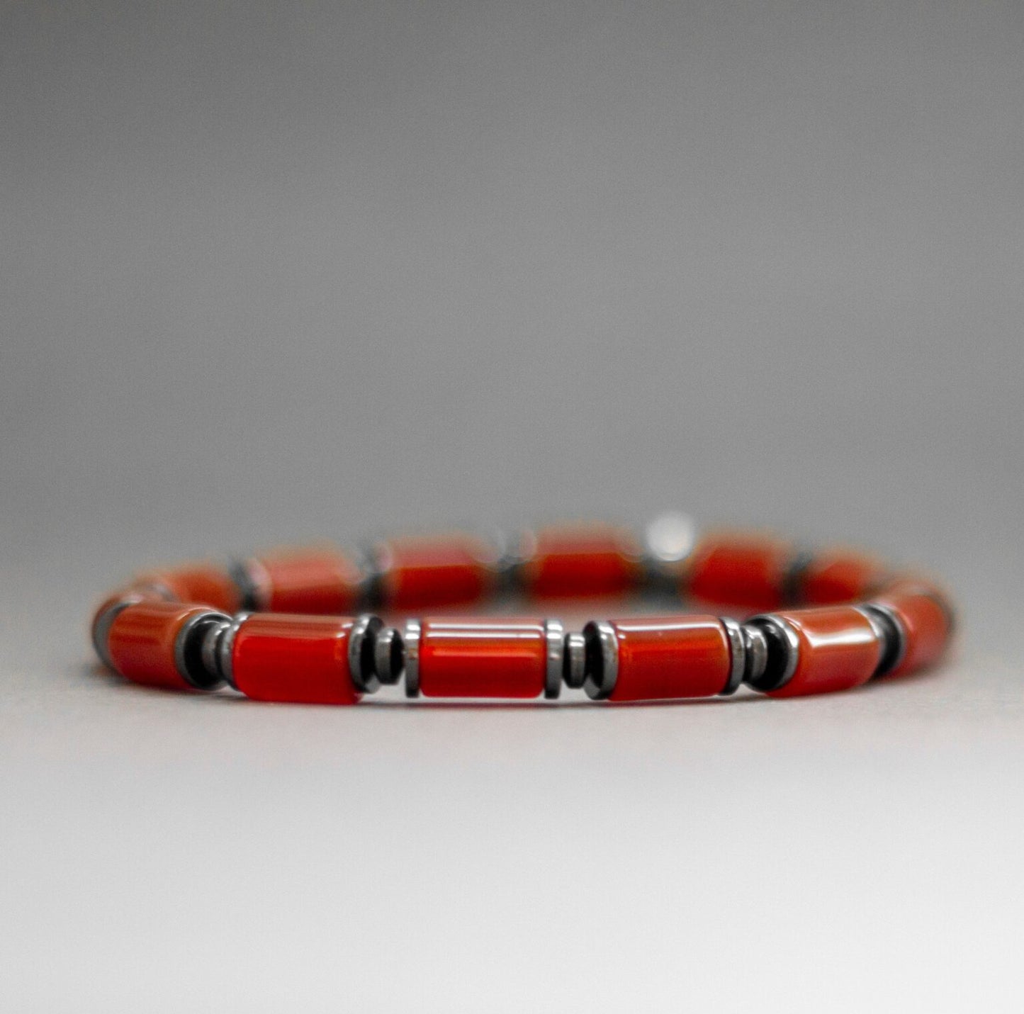 Carnelian and Hematite Bracelet 6mm – Dark Halo collection - Aquarius Stones