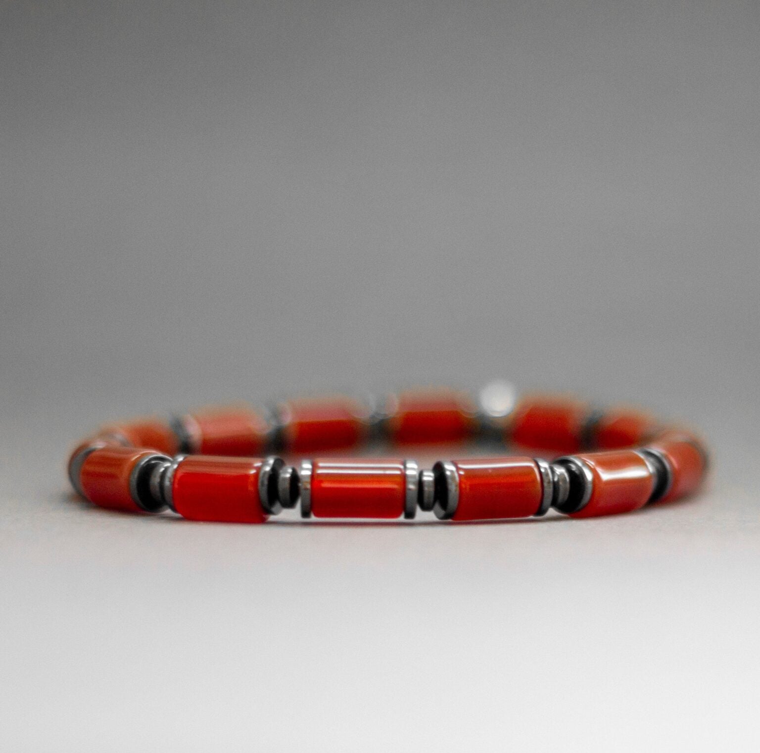 Carnelian and Hematite Bracelet 6mm – Dark Halo collection - Aquarius Stones