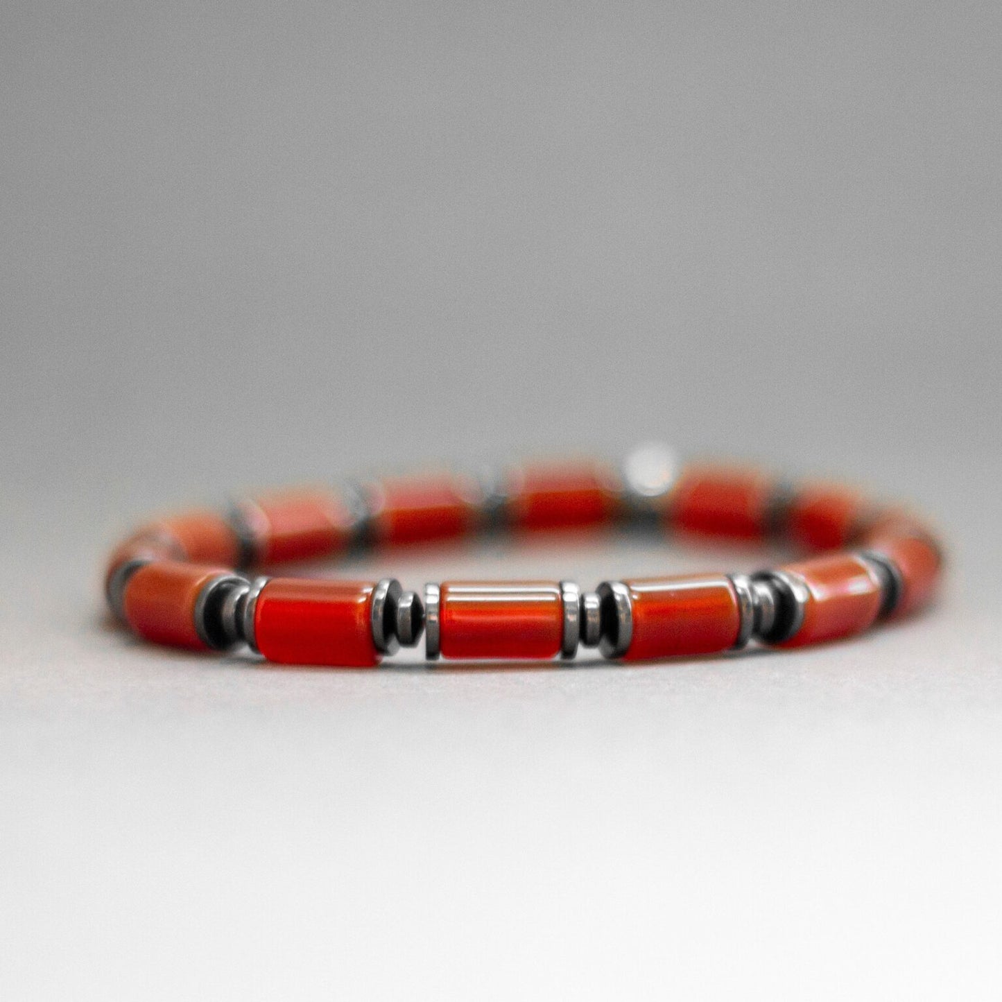 Carnelian and Hematite Bracelet 6mm – Dark Halo collection - Aquarius Stones