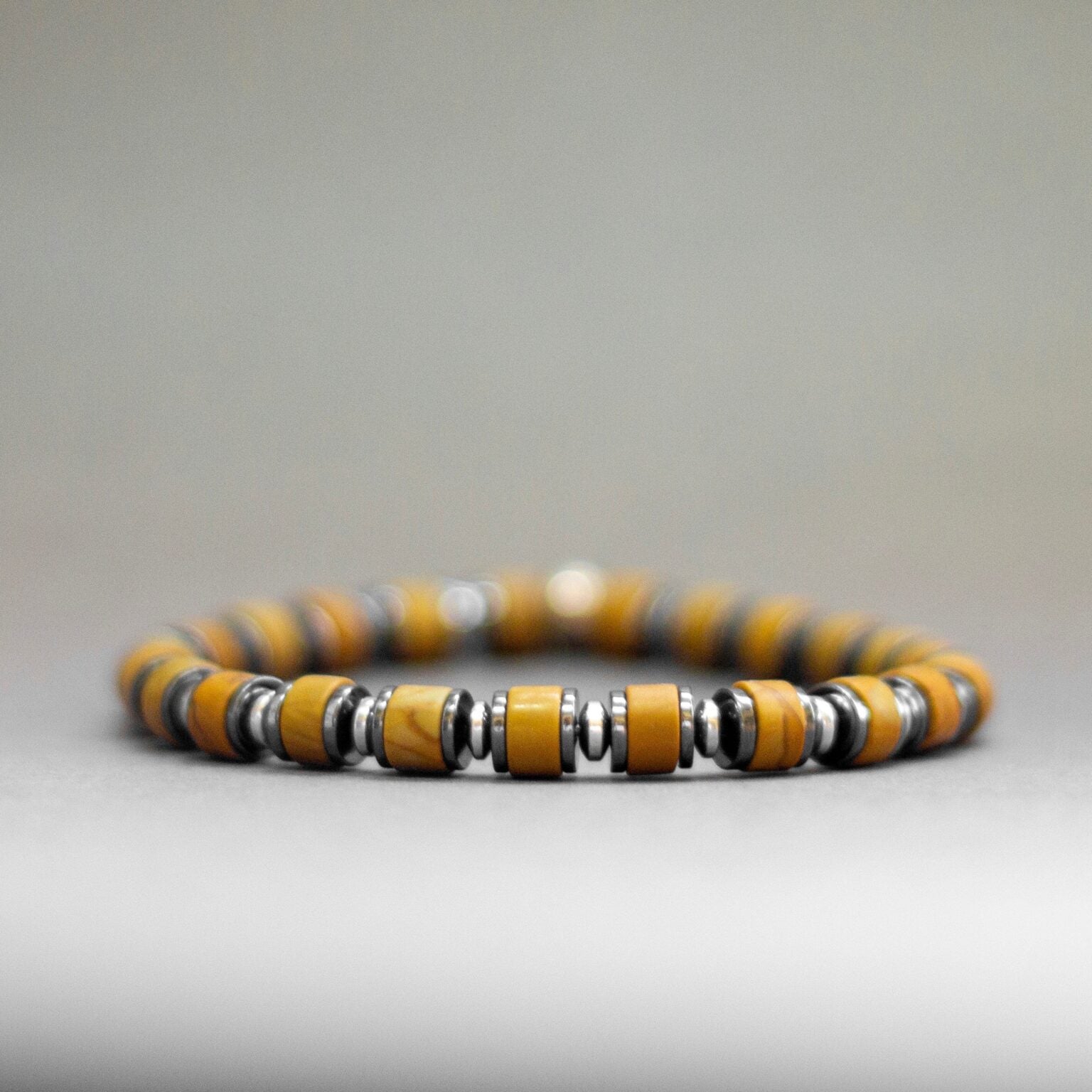 Picture Jasper and Hematite Bracelet 6mm – Light Halo collection - Aquarius Stones