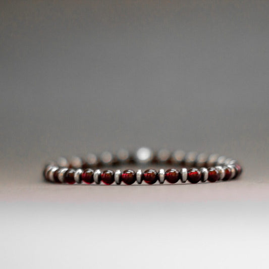 Garnet and Silver Hematite Bracelet 4mm β Pulse Collection - Aquarius Stones