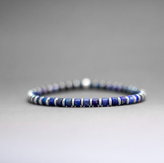 Lapis Lazuli and Silver Hematite Bracelet 4mm β Pulse Collection - Aquarius Stones