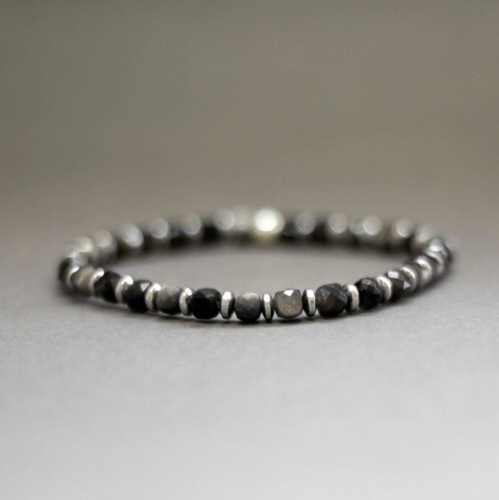 Obsidian and Silver Hematite Bracelet 4mm – Pulse Collection - Aquarius Stones