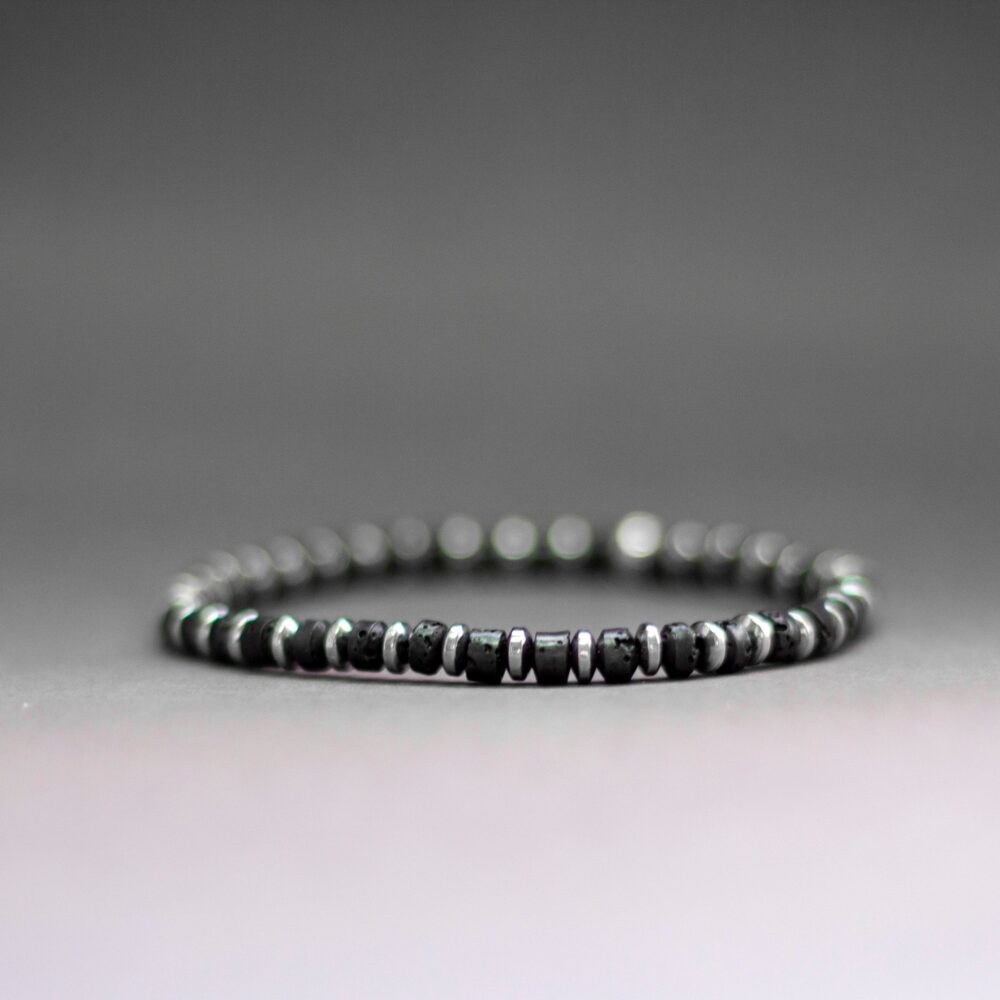 Lava and silver Hematite Bracelet 4mm – Pulse Collection - Aquarius Stones