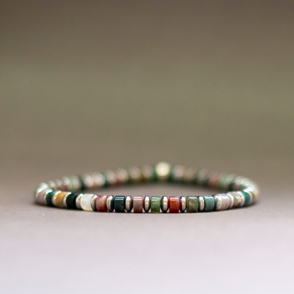 Moss Agate and Silver Hematite Bracelet 4mm (Flat) – Pulse Collection - Aquarius Stones