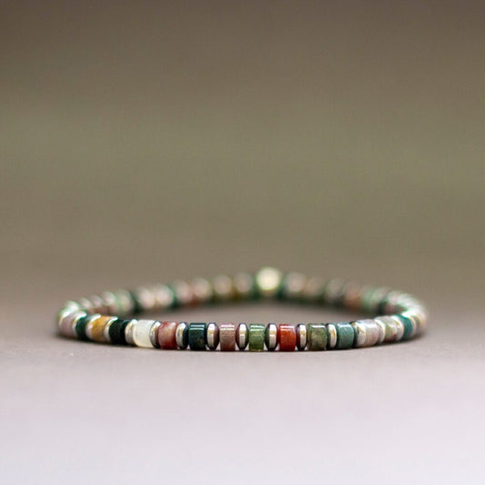 Moss Agate and Silver Hematite Bracelet 4mm (Flat) β Pulse Collection - Aquarius Stones