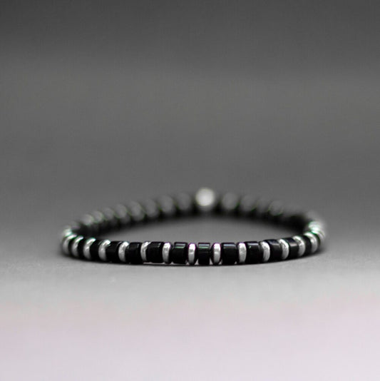 Onyx and silver Hematite Bracelet 4mm – Pulse Collection - Aquarius Stones