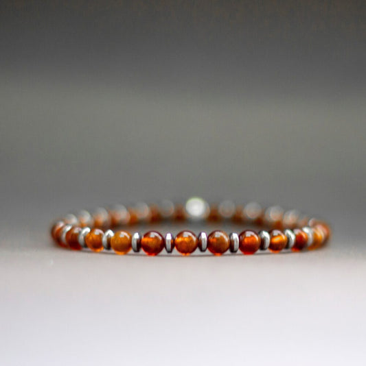 Mandarin Garnet and Silver Hematite Bracelet 5mm β Pulse Collection - Aquarius Stones