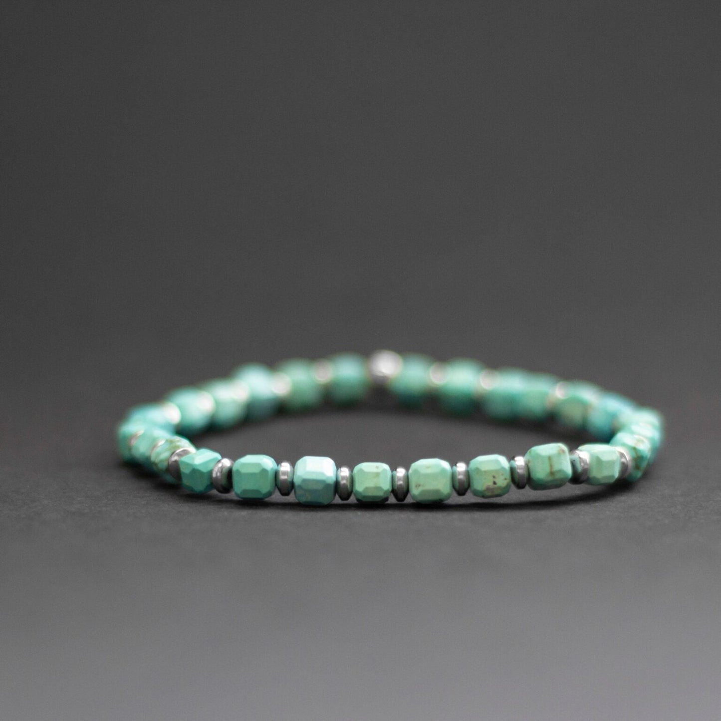 Turquoise and silver Hematite Bracelet 5mm – Earth Cubes Collection - Aquarius Stones