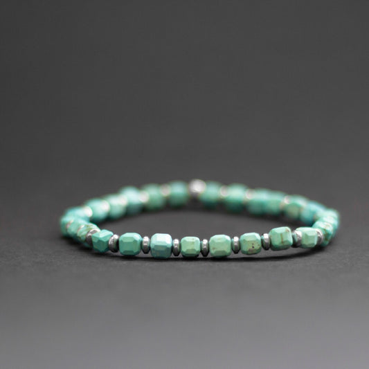 Turquoise and silver Hematite Bracelet 5mm β Earth Cubes Collection - Aquarius Stones