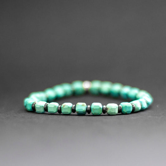 Turquoise and grey Hematite Bracelet 5mm β Earth Cubes Collection - Aquarius Stones