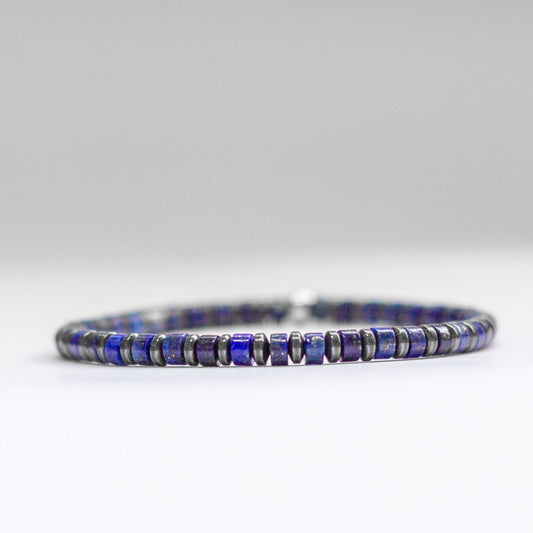 Lapis Lazuli and Grey Hematite Bracelet 4mm β Pulse Collection - Aquarius Stones