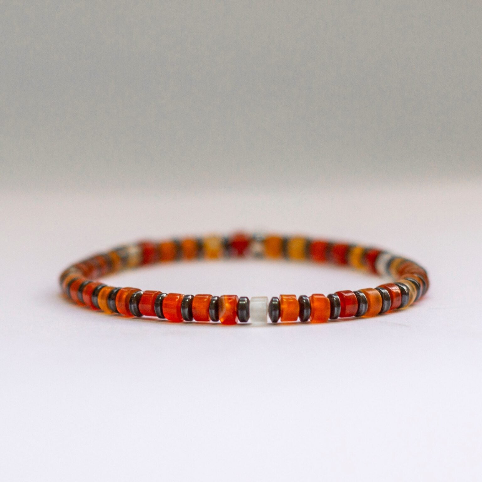 Carnelian and Grey Hematite Bracelet 4mm (flat) – Pulse Collection - Aquarius Stones