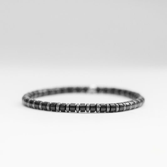 Onyx and Grey Hematite Bracelet 4mm – Pulse Collection - Aquarius Stones