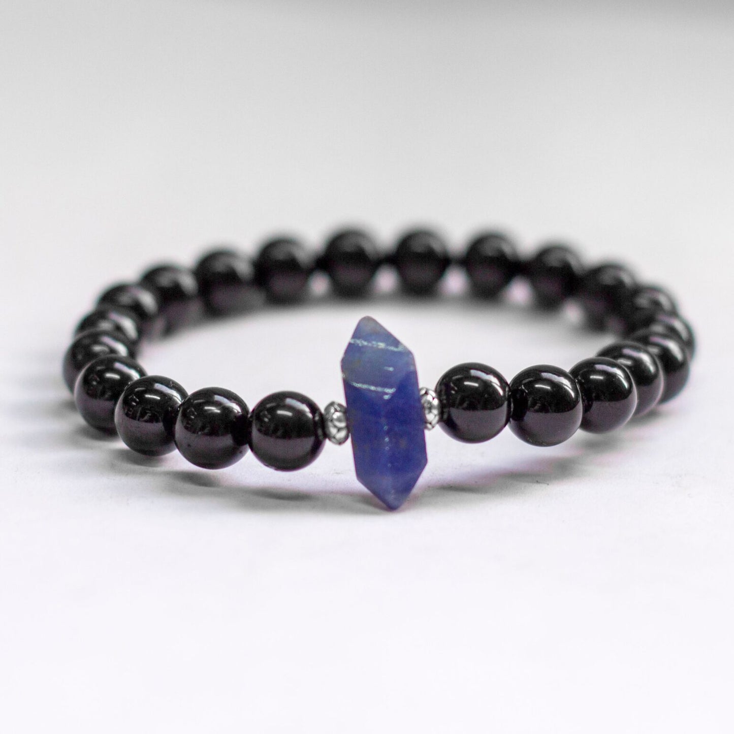 Sapphire and Black Tourmaline Bracelet – 8mm (small) - Aquarius Stones
