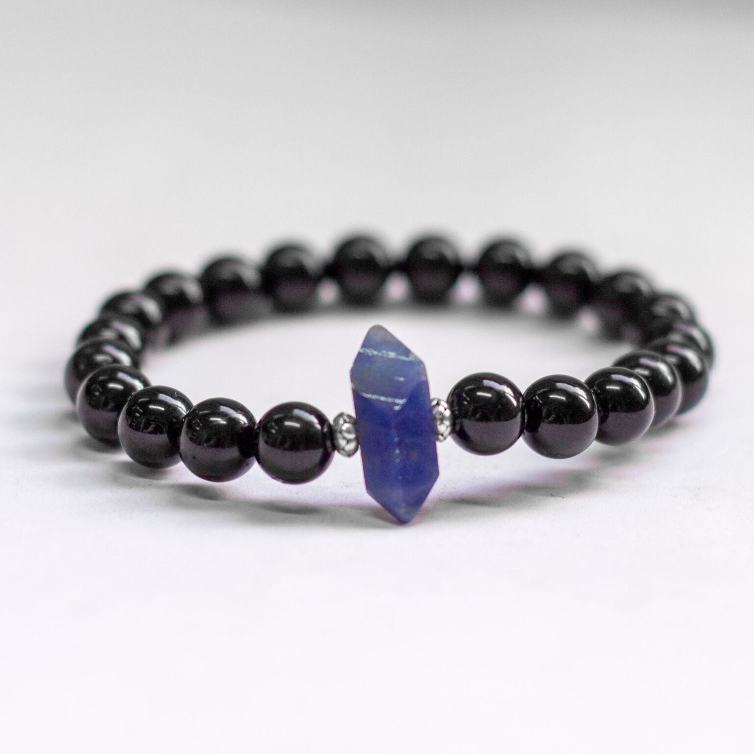Sapphire and Black Tourmaline Bracelet – 8mm (small) - Aquarius Stones