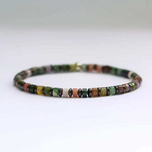 Moss Agate and Grey Hematite Bracelet 4mm (Flat) β Pulse Collection - Aquarius Stones