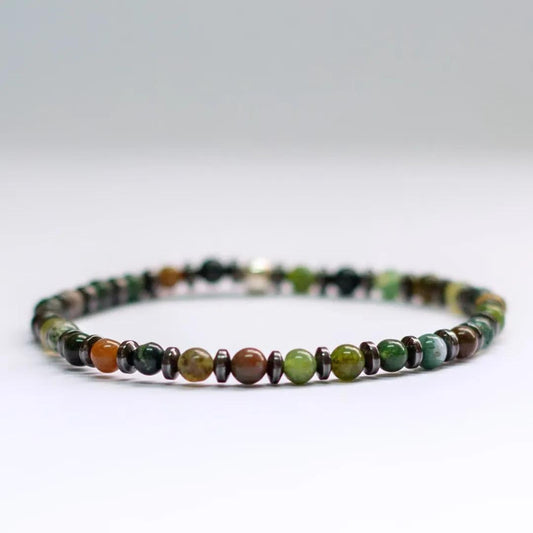 Moss Agate and Grey Hematite Bracelet 4mm β Pulse Collection - Aquarius Stones