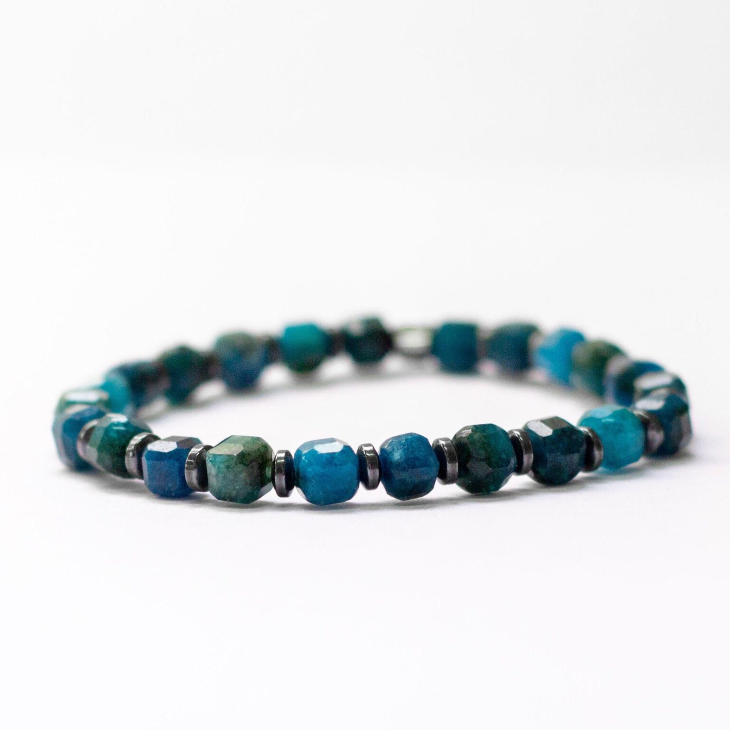 Apatite and Grey Hematite Bracelet 5mm – Earth Cubes Collection - Aquarius Stones