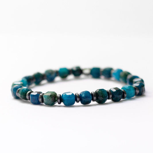 Apatite and Grey Hematite Bracelet 5mm – Earth Cubes Collection - Aquarius Stones