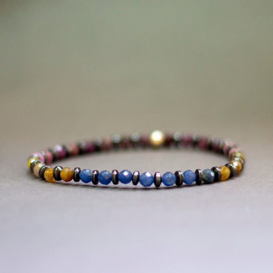 Multicolor Sapphire and Grey Hematite bracelet 4mm – Pulse Collection - Aquarius Stones