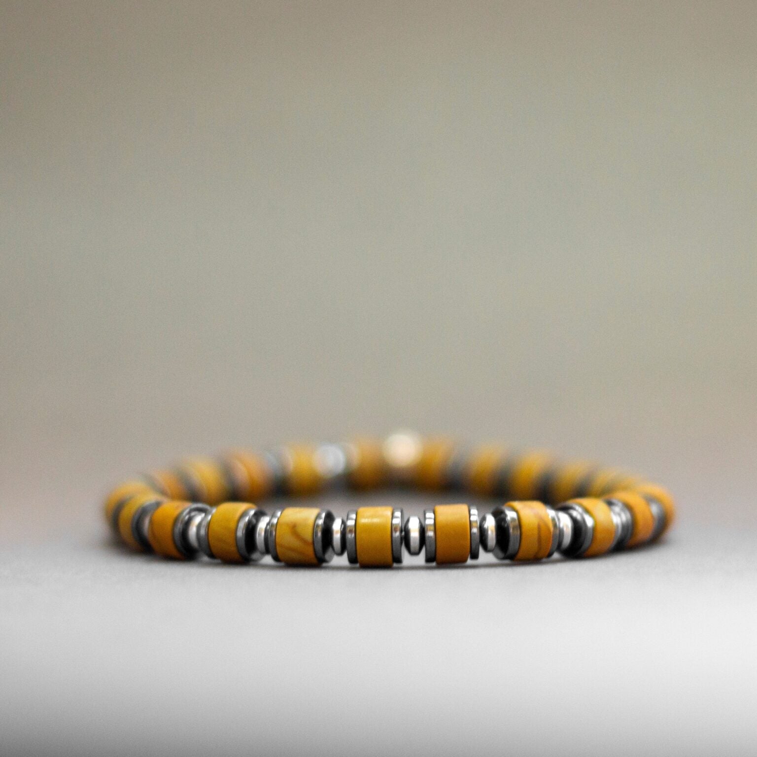 Picture Jasper and Hematite Bracelet 6mm – Light Halo collection - Aquarius Stones