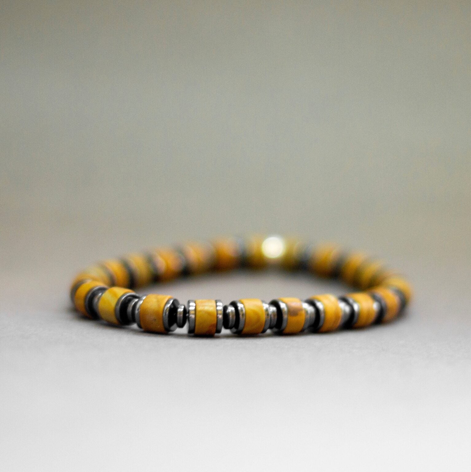 Picture Jasper and Hematite Bracelet 6mm – Dark Halo collection - Aquarius Stones