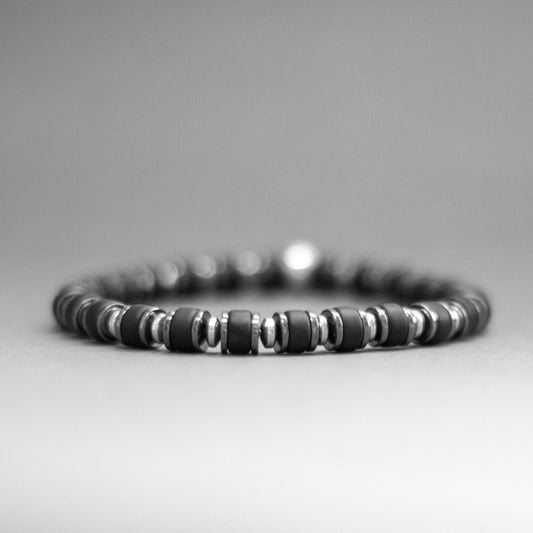 Onyx and Hematite Bracelet 6mm – Light Halo collection - Aquarius Stones
