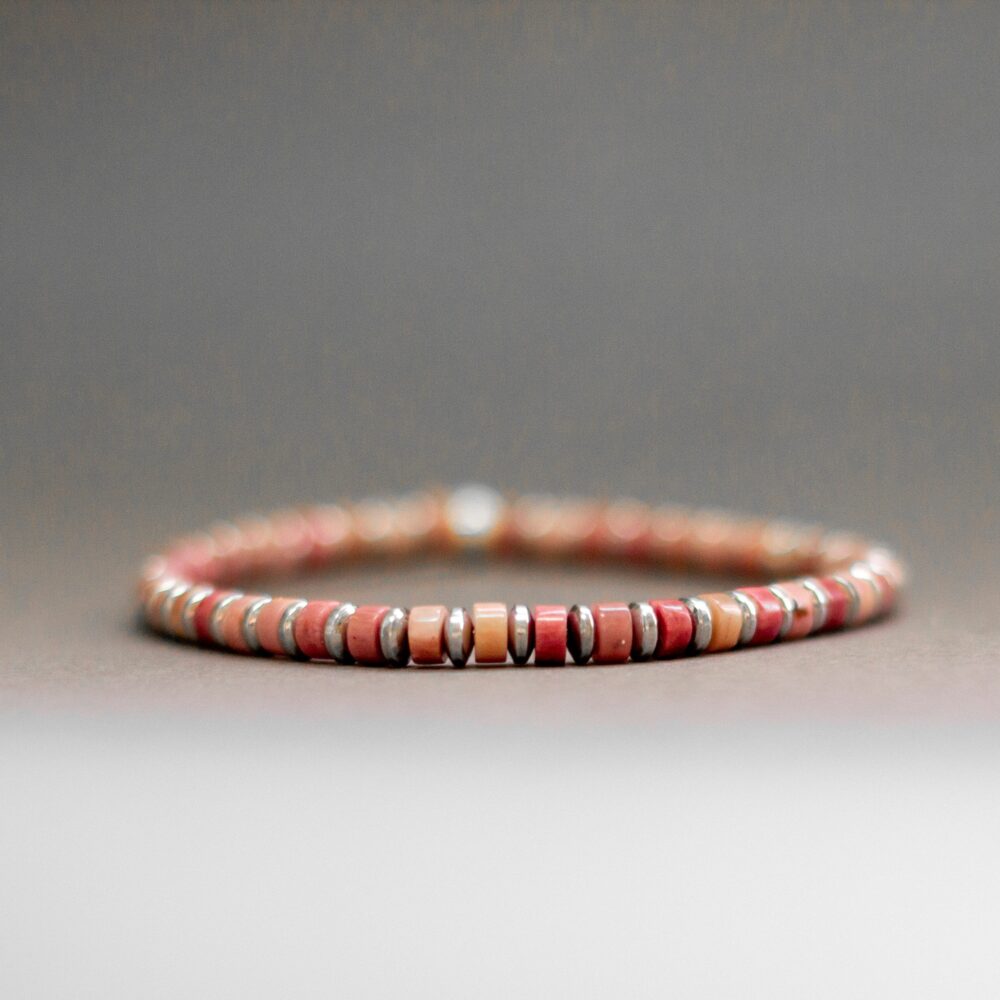 Rhodonite and Silver Hematite Bracelet 4mm – Pulse Collection - Aquarius Stones