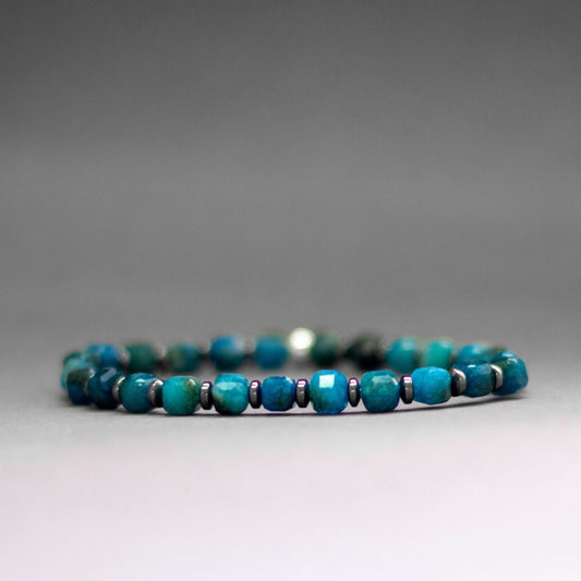 Apatite and Grey Hematite Bracelet 5mm – Earth Cubes Collection - Aquarius Stones