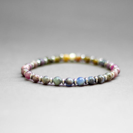 Multicolor Sapphire and Silver Hematite bracelet 6mm – Pulse Collection - Aquarius Stones