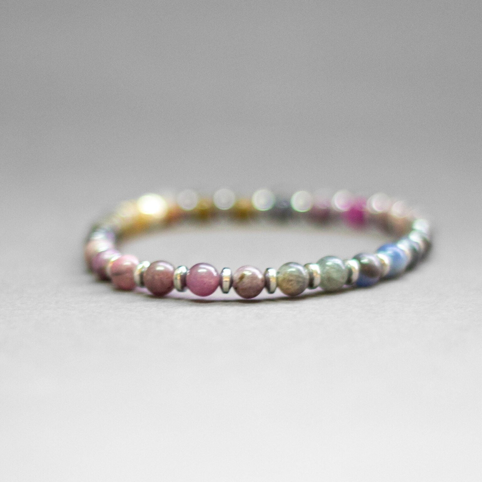 Multicolor Sapphire and Silver Hematite bracelet 6mm – Pulse Collection - Aquarius Stones