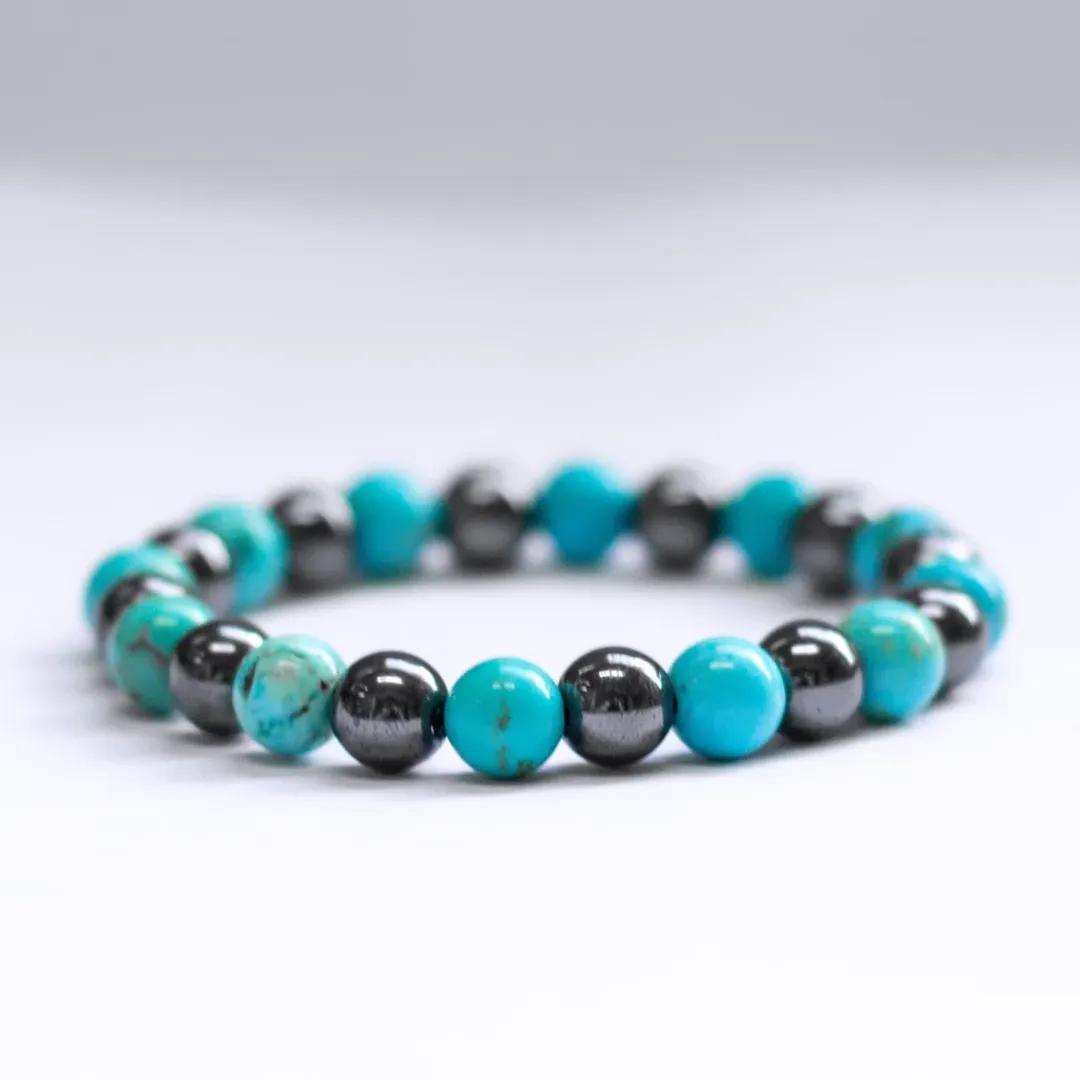 Turquoise and Hematite Bracelet - 8mm - Aquarius Stones