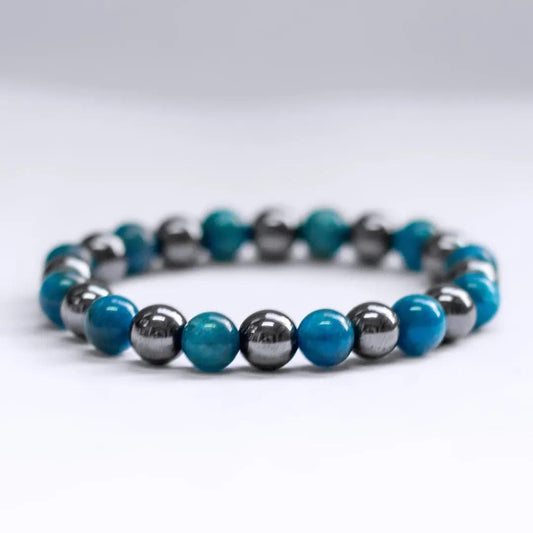 Apatite and Hematite Bracelet – 8mm - Aquarius Stones