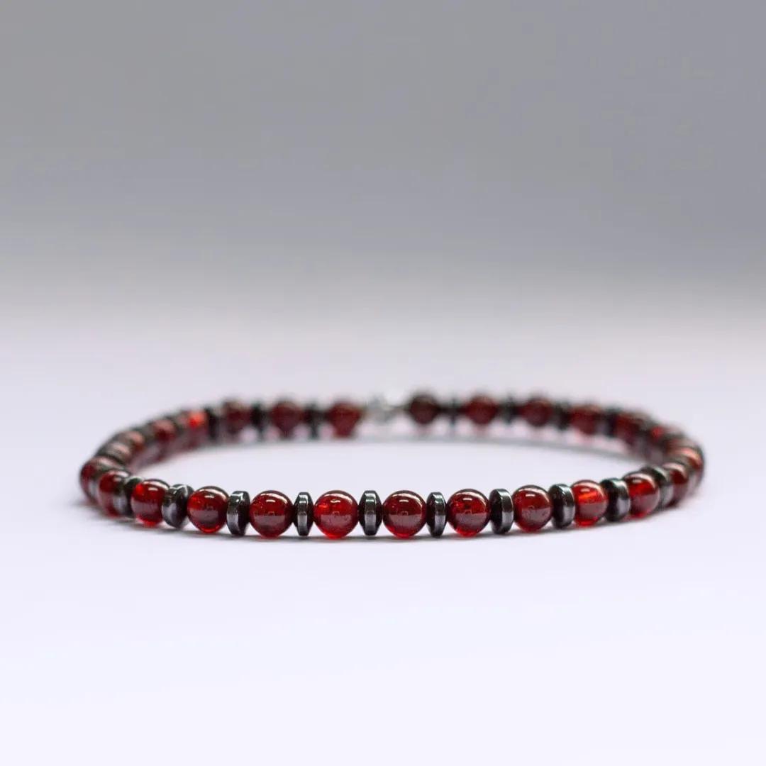 Garnet and Grey Hematite Bracelet 4mm – Pulse Collection - Aquarius Stones