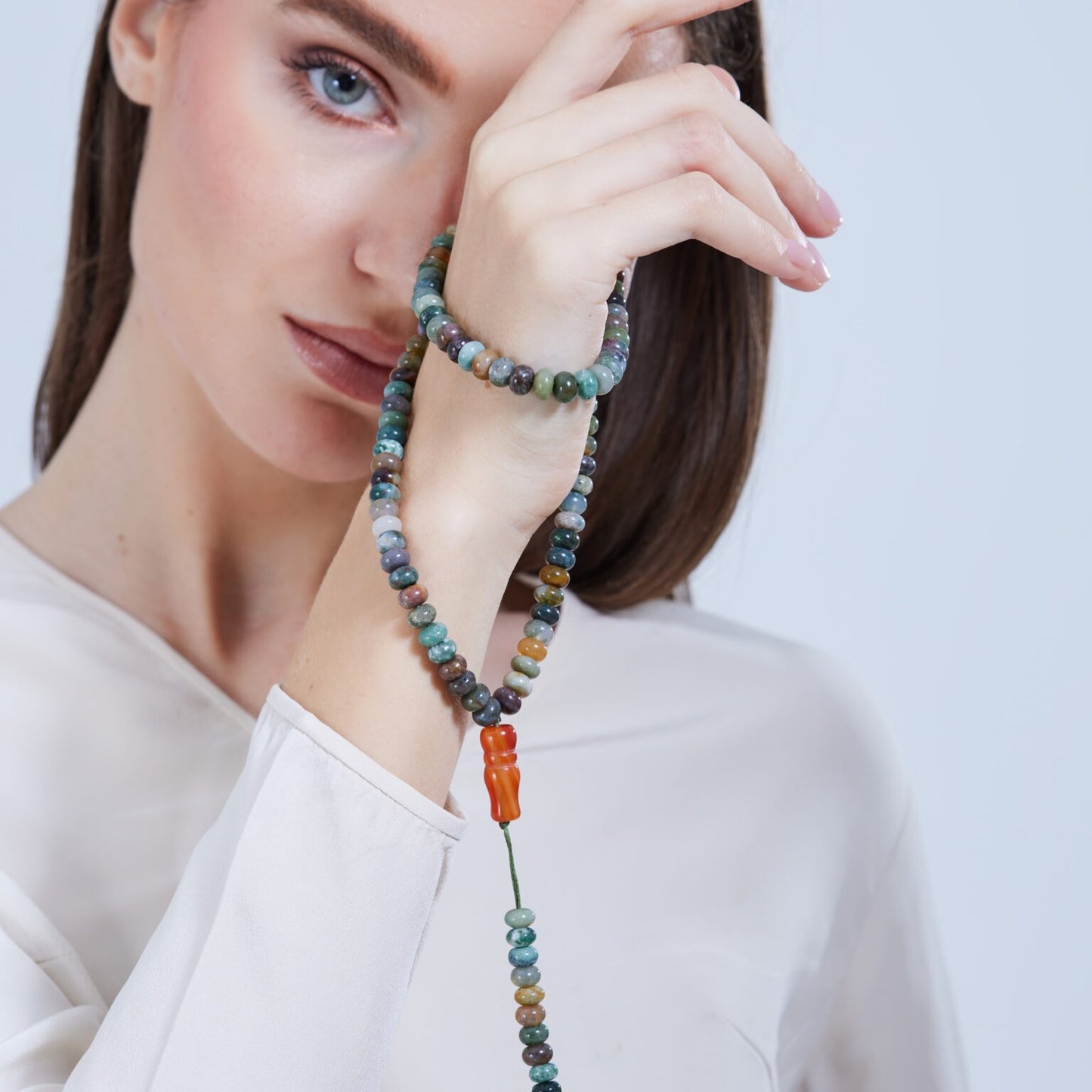 Moss Agate Rosary (100 Beads) 8mm flat - Aquarius Stones