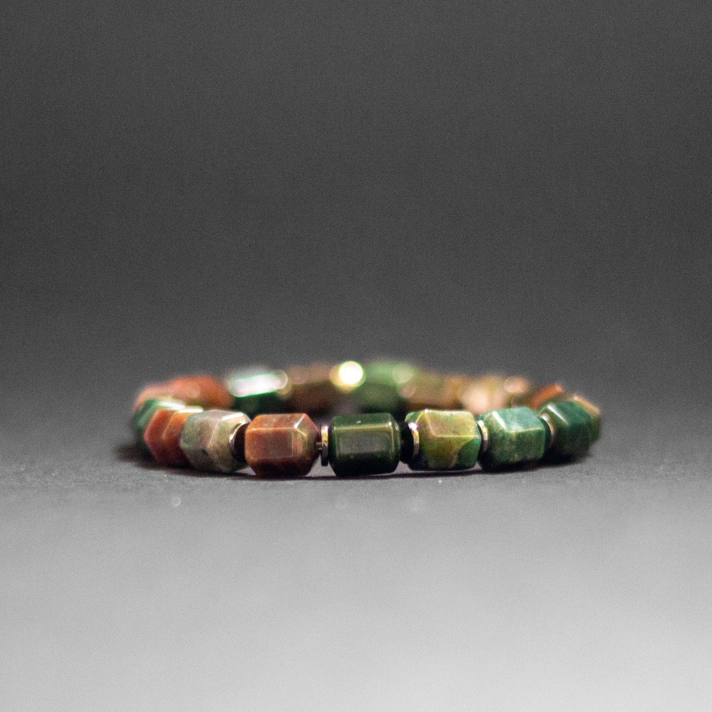 Moss Agate and Silver Hematite Bracelet 8mm – Hexa Earth Collection - Aquarius Stones