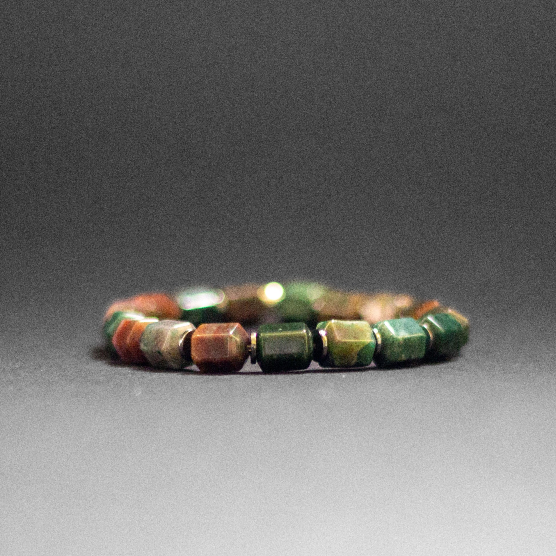 Moss Agate and Silver Hematite Bracelet 8mm – Hexa Earth Collection - Aquarius Stones