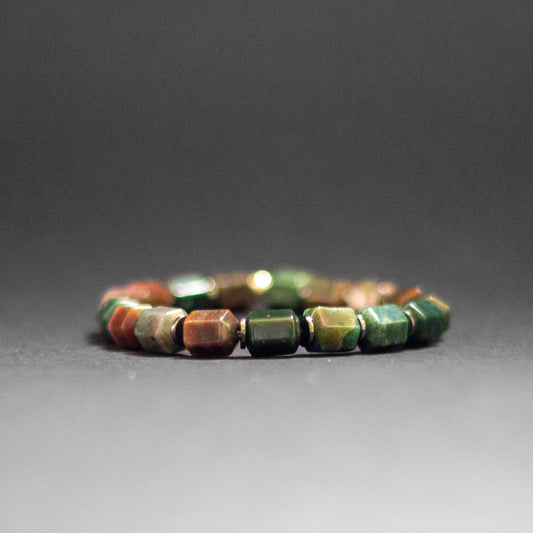 Moss Agate and Silver Hematite Bracelet 8mm – Hexa Earth Collection - Aquarius Stones