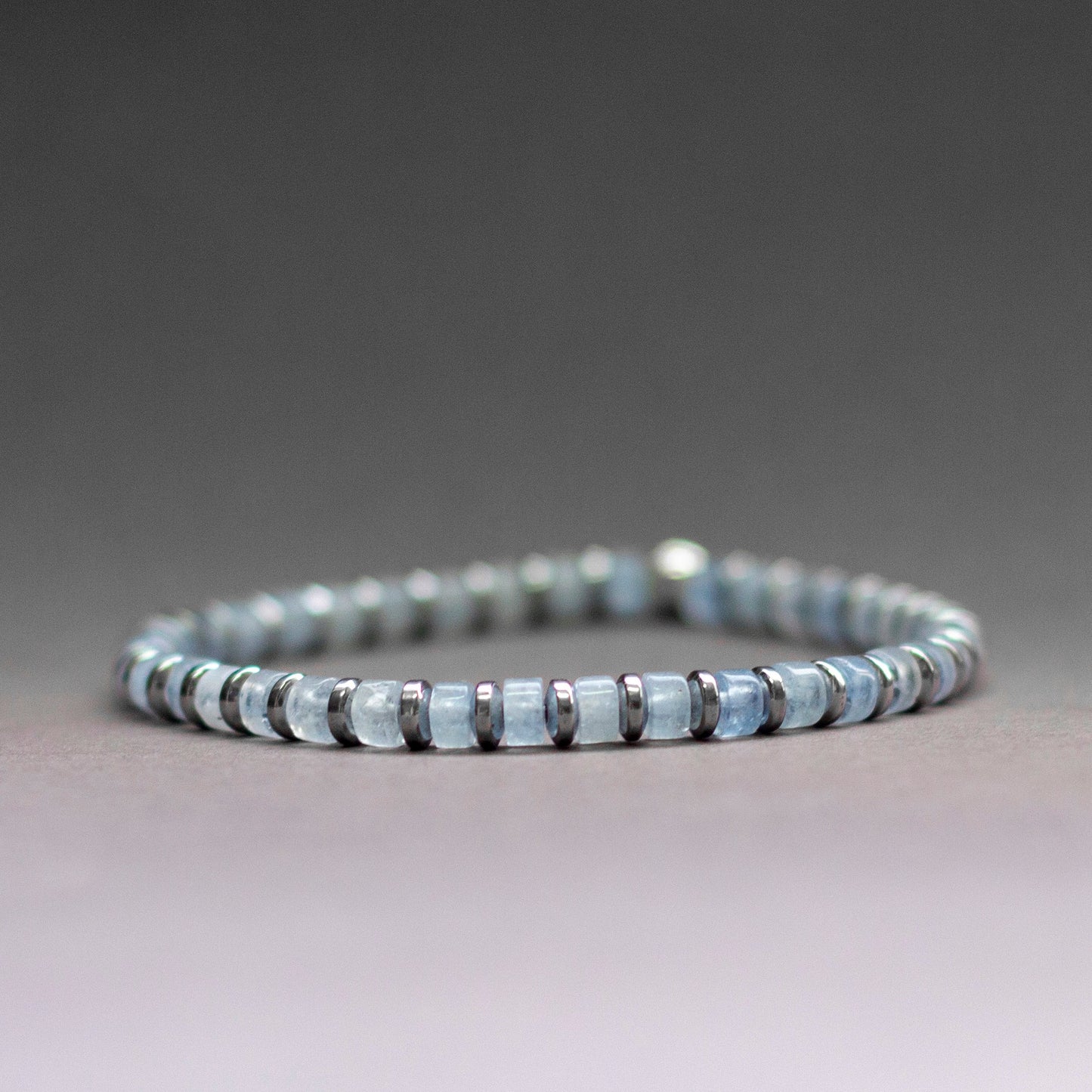 Aquamarine and Silver Hematite Pulse Bracelet 4mm - Aquarius Stones