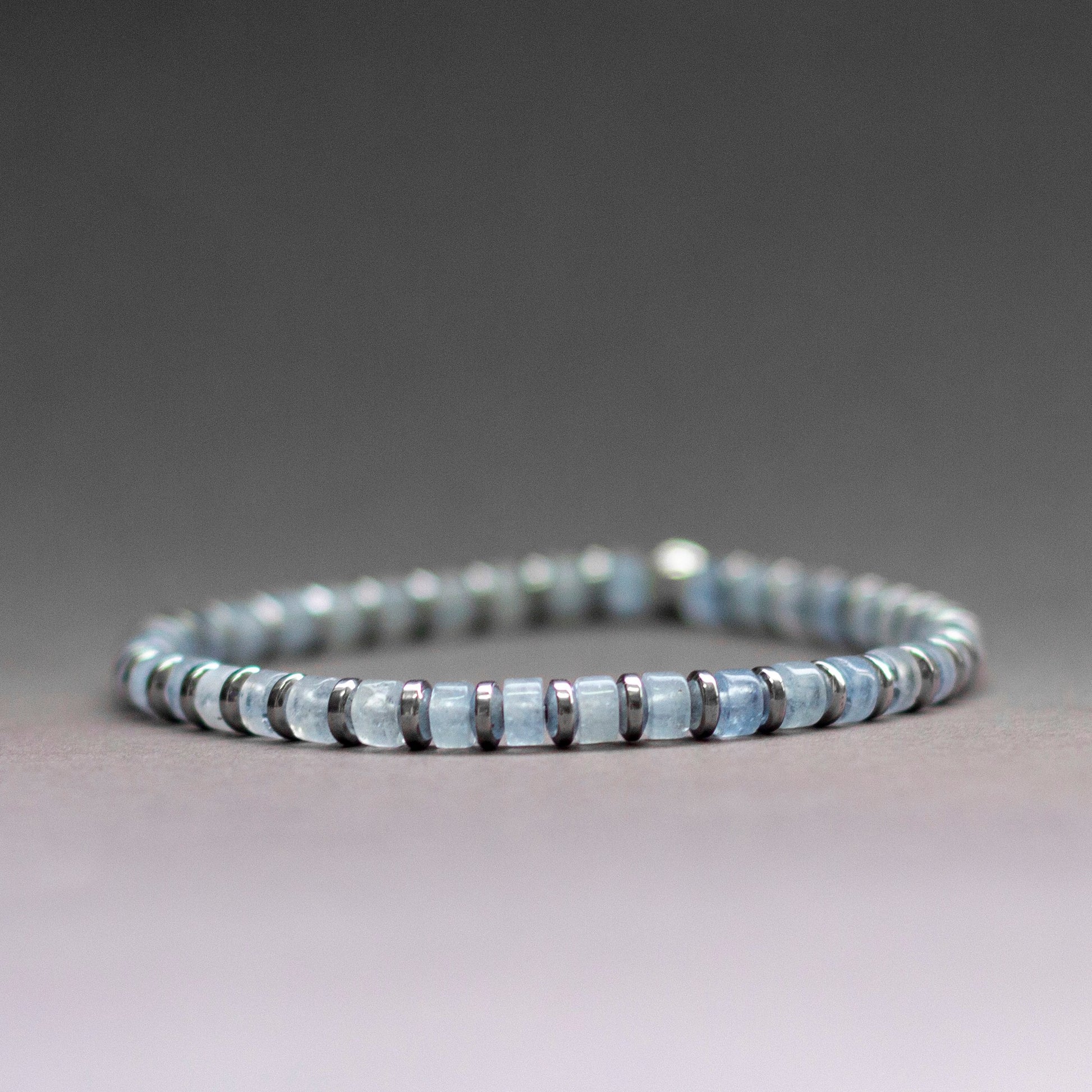 Aquamarine and Silver Hematite Pulse Bracelet 4mm - Aquarius Stones