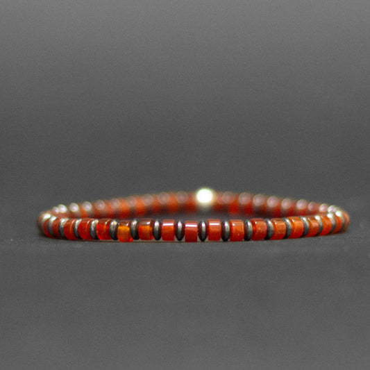Carnelian and Grey Hematite Bracelet 4mm (flat) – Pulse Collection - Aquarius Stones