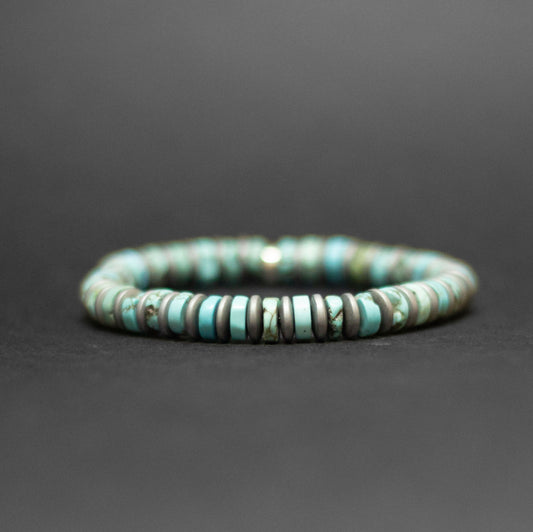 Terra Flow Bracelet -  Turquoise and Hematite Bracelet 8mm - Aquarius Stones